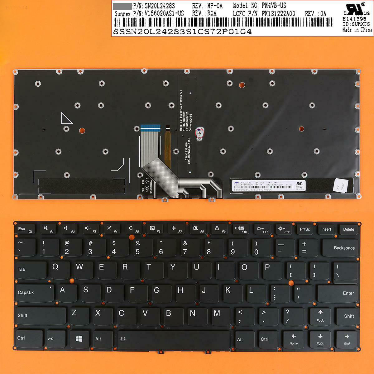 Клавиатура за лаптоп Lenovo Yoga 910-13IKB Yoga 5 Pro Черна Без Рамка (Малък Ентър) с Подсветка / Black Without Frame With Backlit US Оригинална