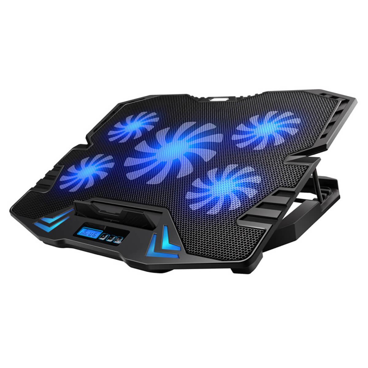 Охлаждаща ергономична поставка с LED подсветка за Mac и преносими компютри - Omega Laptop Cooler Pad LCD Screen (черен-син) | JAR Computers Охлаждаща ергономична поставка с LED подсветка за Mac и преносими компютри - Omega Laptop Cooler Pad LCD Screen (черен-син)