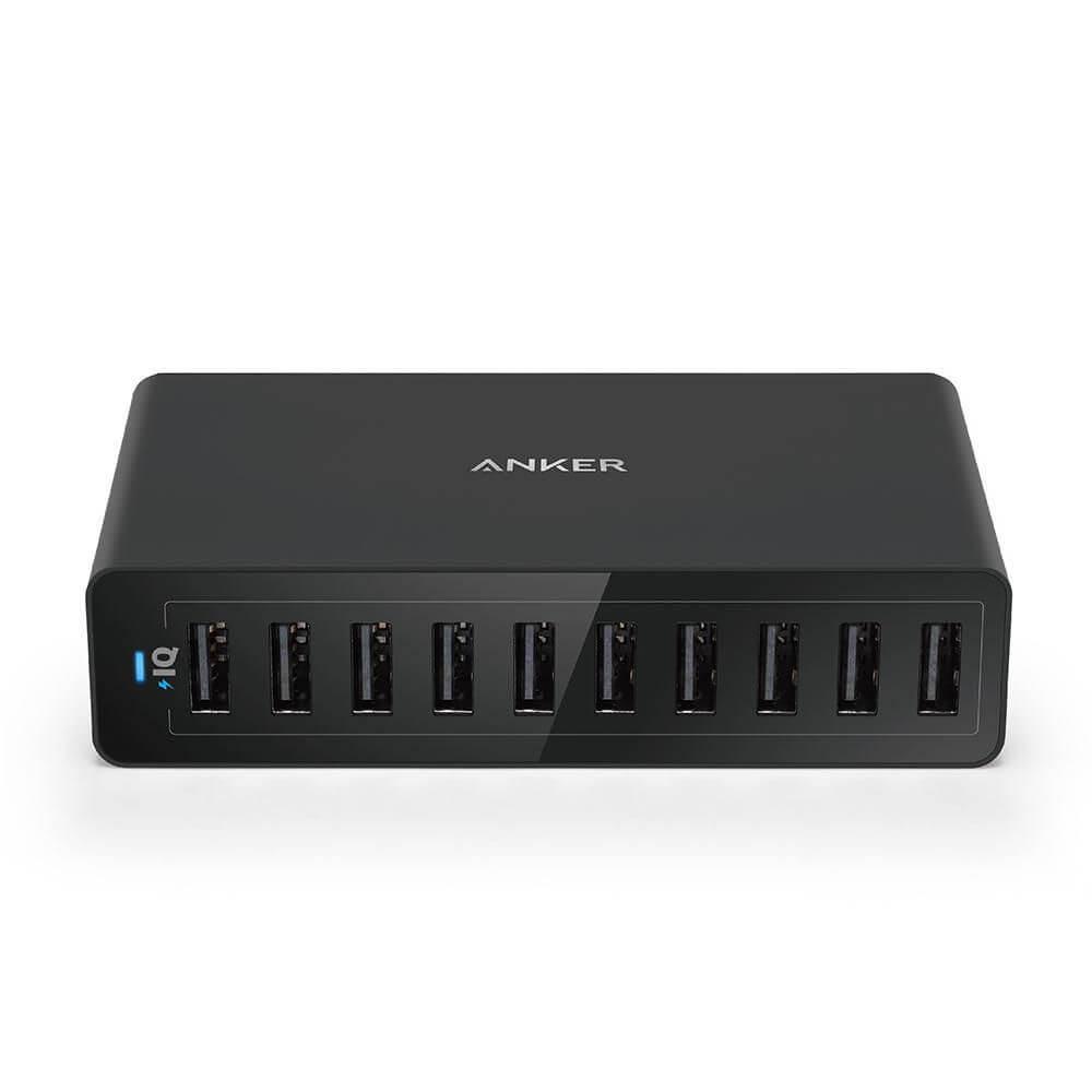 Захранване с 10 x USB изхода за смартфони и таблети (черен) - Anker PowerPort 10 Ports (60W) с PowerIQ и VoltageBoost | JAR Computers Захранване с 10 x USB изхода за смартфони и таблети (черен) - Anker PowerPort 10 Ports (60W) с PowerIQ и VoltageBoost