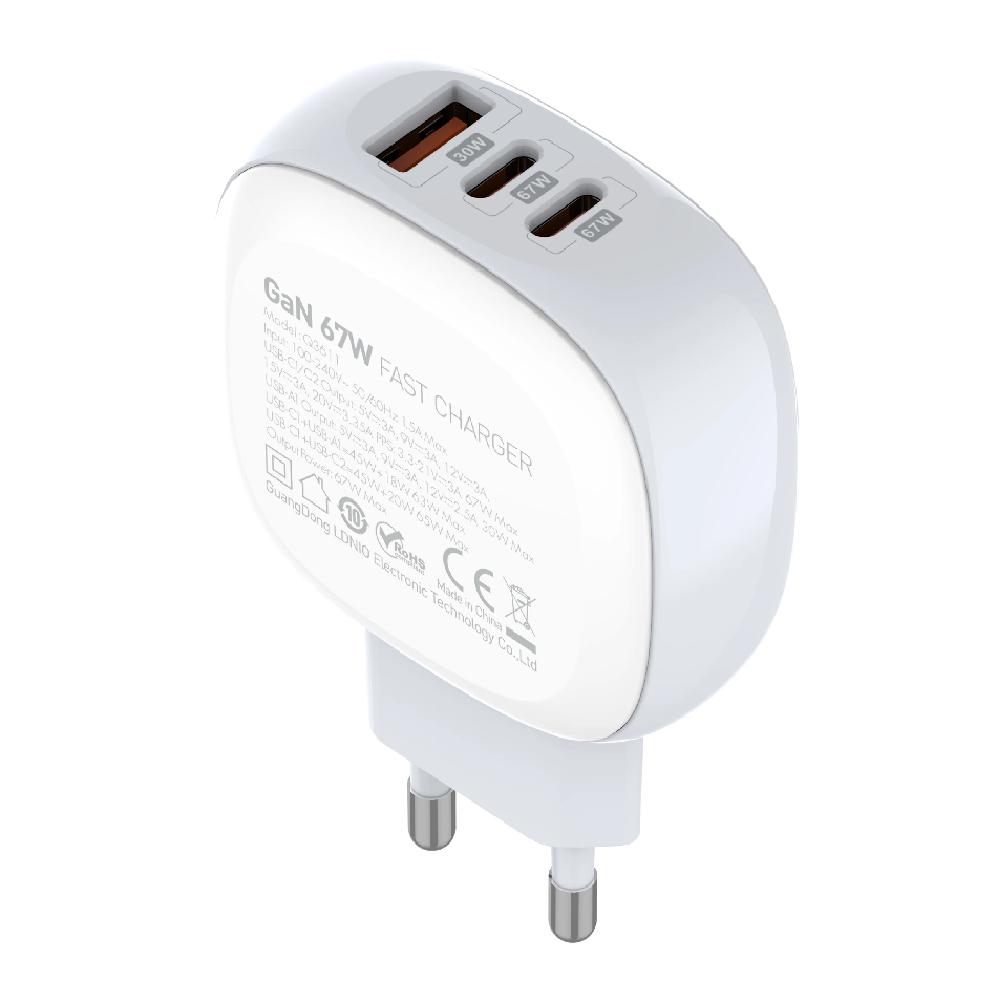 220V Зарядно LDNIO Q3611 67W 2*PD + 1*USB Super Fast Charge