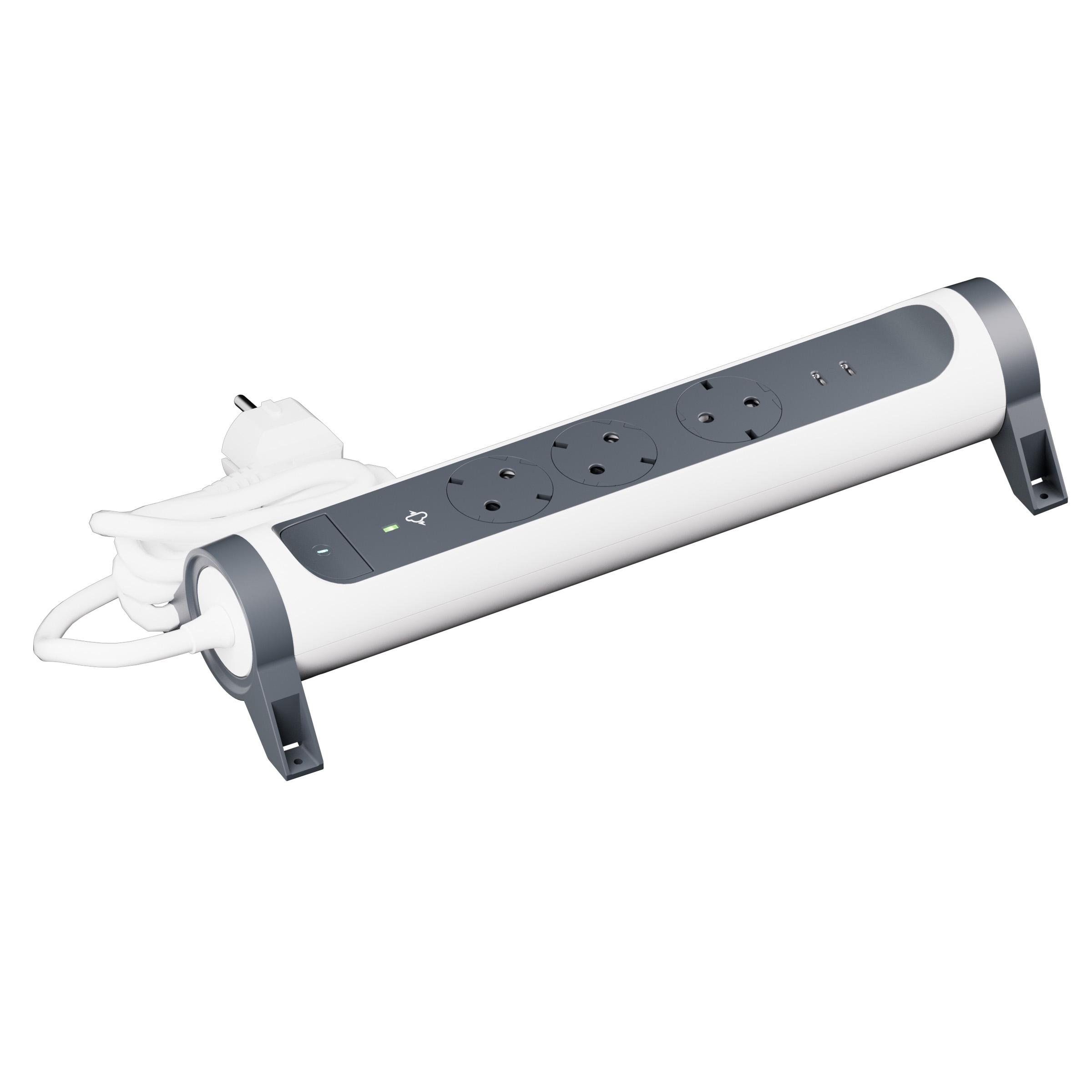 694428 Разклонител шуко 3X2P+E, USB C+C, 20W, защита, кабел 1,5 м, бяло/черно, Legrand