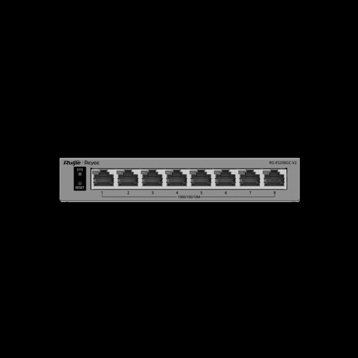 Комутатор Ruijie RG-ES208GC-V2, 8xGbE порта, управляем,настолен,метал,до 16 VLAN | JAR Computers Комутатор Ruijie RG-ES208GC-V2, 8xGbE порта, управляем,настолен,метал,до 16 VLAN