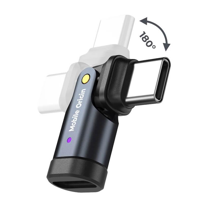 Въртящ адаптер от USB-C женско към USB-C мъжко за мобилни устройства с USB-C порт - Mobile Origin CB5 USB-C to USB-C 180 Rotating Adapter 240W (grey) | JAR Computers Въртящ адаптер от USB-C женско към USB-C мъжко за мобилни устройства с USB-C порт - Mobile Origin CB5 USB-C to USB-C 180 Rotating Adapter 240W (grey)