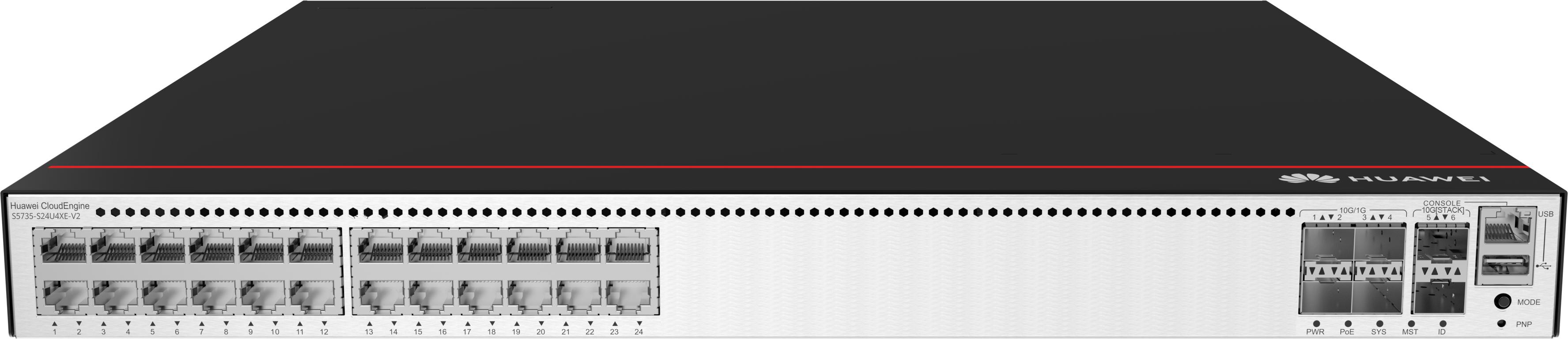Huawei CloudEngine S5735-S24U4XE-V2 Управляем Gigabit Ethernet (10/100/1000) Захранване по Ethernet (PoE) 1U Черен, Сребърен | JAR Computers Huawei CloudEngine S5735-S24U4XE-V2 Управляем Gigabit Ethernet (10/100/1000) Захранване по Ethernet (PoE) 1U Черен, Сребърен