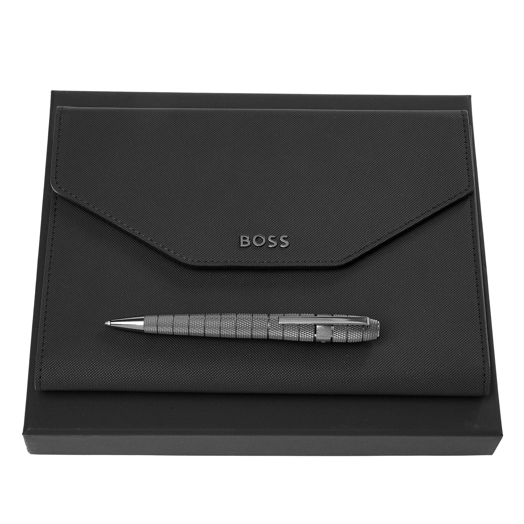 Hugo Boss Комплект химикалка Quantum и папка Rive, A5, хром | JAR Computers Hugo Boss Комплект химикалка Quantum и папка Rive, A5, хром