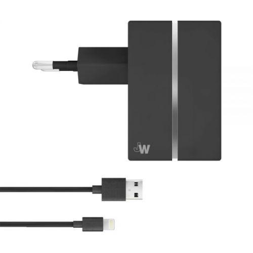 Захранване за ел. мрежа с USB изход 2.1A и Lightning кабел за iPhone, iPad и устройства с Lightning порт - Just Wireless USB AC Charger (черен) | JAR Computers Захранване за ел. мрежа с USB изход 2.1A и Lightning кабел за iPhone, iPad и устройства с Lightning порт - Just Wireless USB AC Charger (черен)