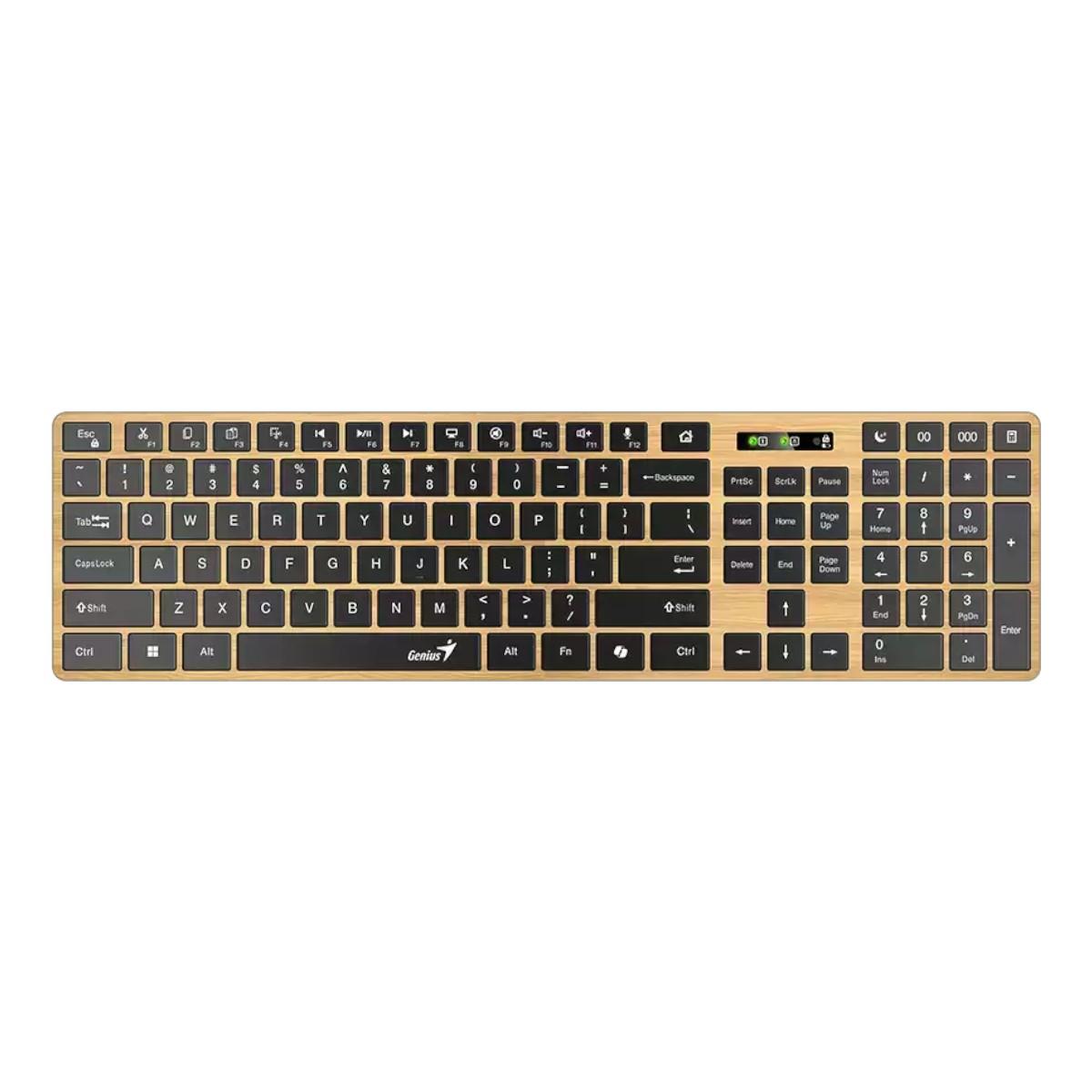 Genius Клавиатура Slimstar 7250BT, безжична, AI Copilot, дървесна