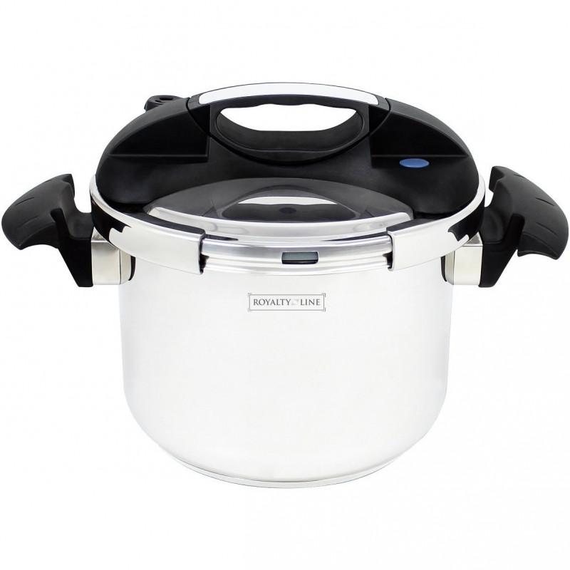 Тенджера под налягане Royalty Line RL-PS6L, 6 л, 80 kPa, Неръждаема стомана, Предпазен клапан, Мерителна скала, Индукция, Сребрист