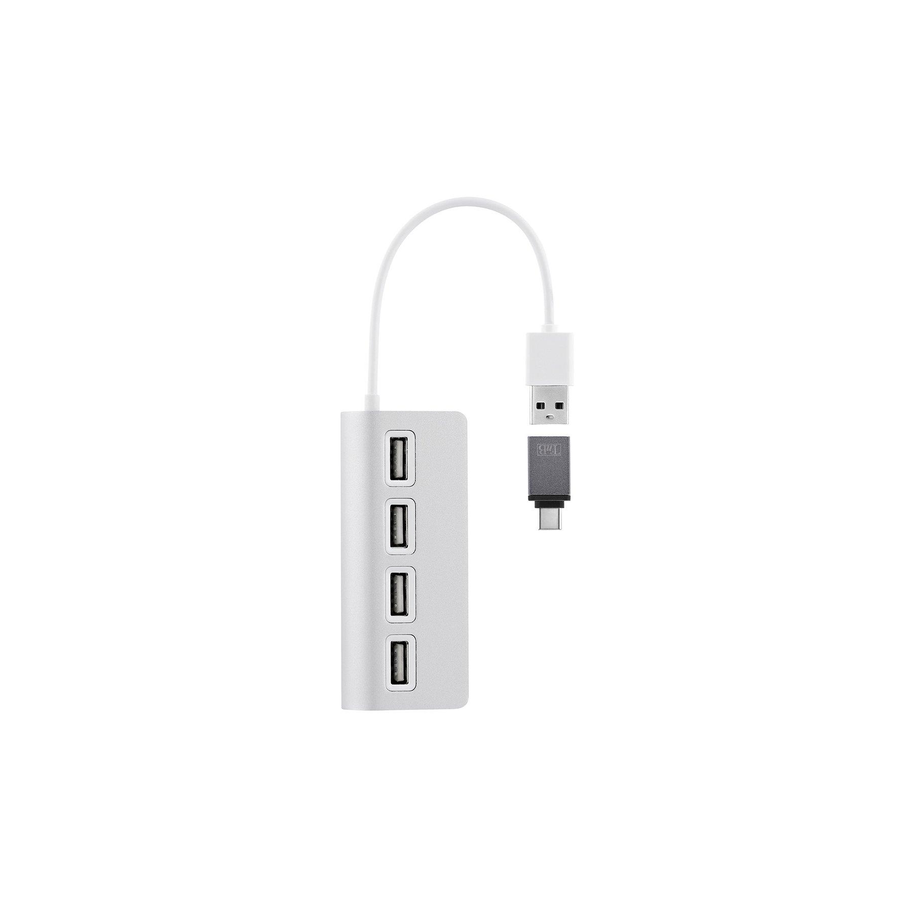 TNB USB Хъб, 4 порта, USB Type-A, с адаптер USB Type-C, бял | JAR Computers TNB USB Хъб, 4 порта, USB Type-A, с адаптер USB Type-C, бял