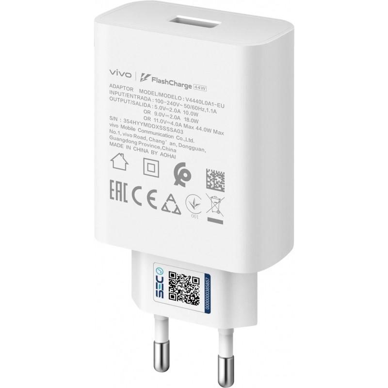 Захранване за ел. мрежа с USB-A изход (бял) - Vivo Wall Charger 44W V4440L0A1-EU (reconditioned) | JAR Computers Захранване за ел. мрежа с USB-A изход (бял) - Vivo Wall Charger 44W V4440L0A1-EU (reconditioned)