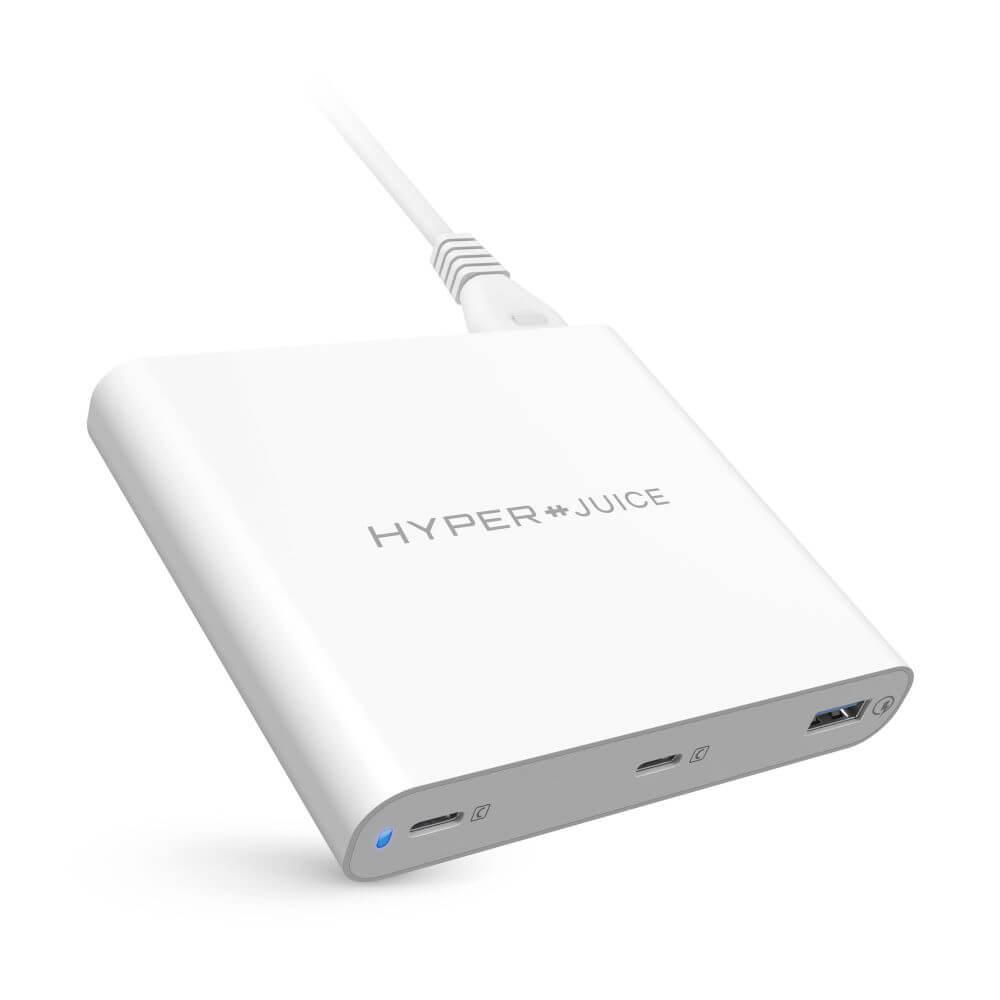 Захранване за ел. мрежа с вграден USB-C кабел и USB-A изход - Hyper HyperJuice 87W Dual USB-C Charger with QC 3.0 USB-A (бял) | JAR Computers Захранване за ел. мрежа с вграден USB-C кабел и USB-A изход - Hyper HyperJuice 87W Dual USB-C Charger with QC 3.0 USB-A (бял)
