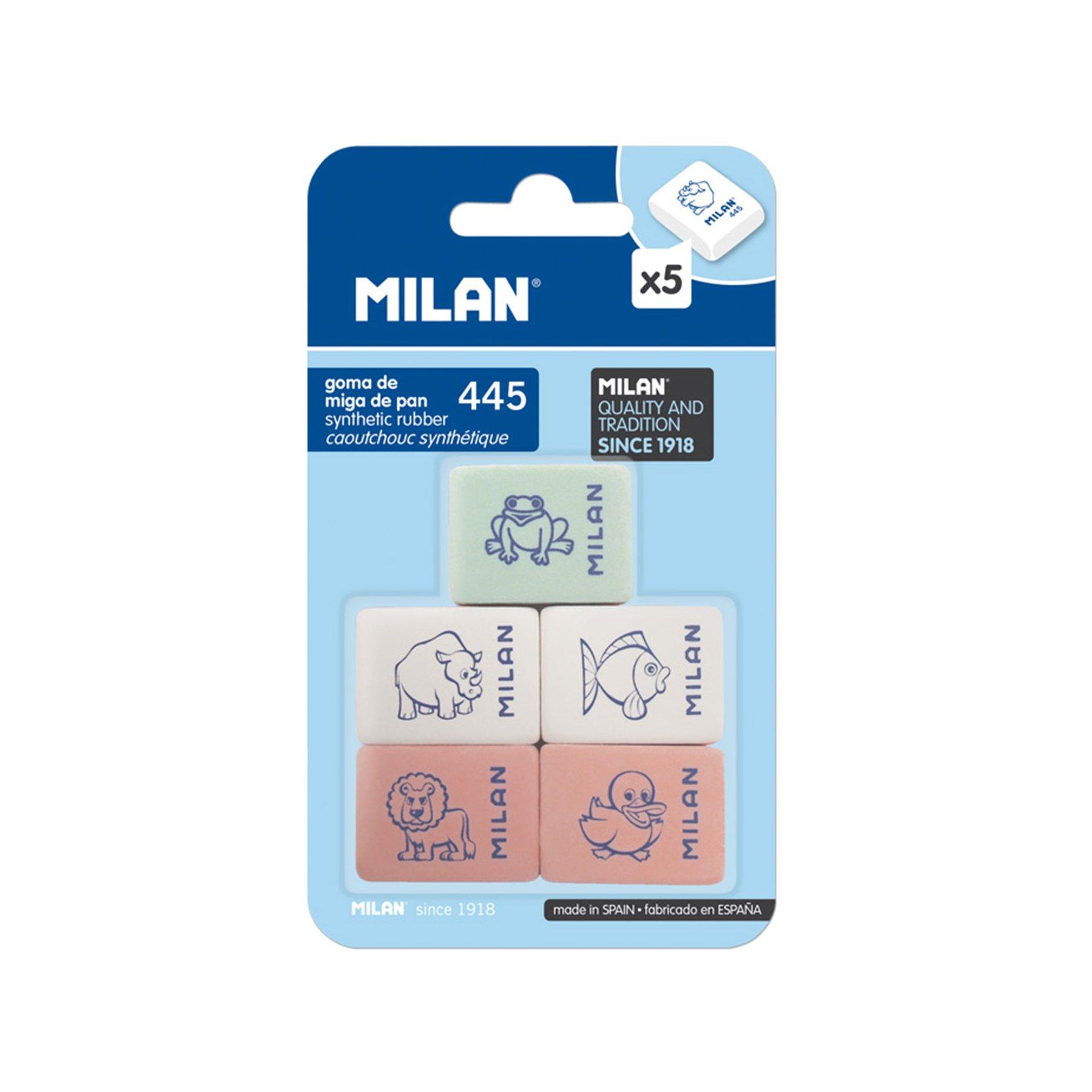 Milan Гума за молив 445, детска, 5 броя в блистер, опаковка 25 | JAR Computers Milan Гума за молив 445, детска, 5 броя в блистер, опаковка 25