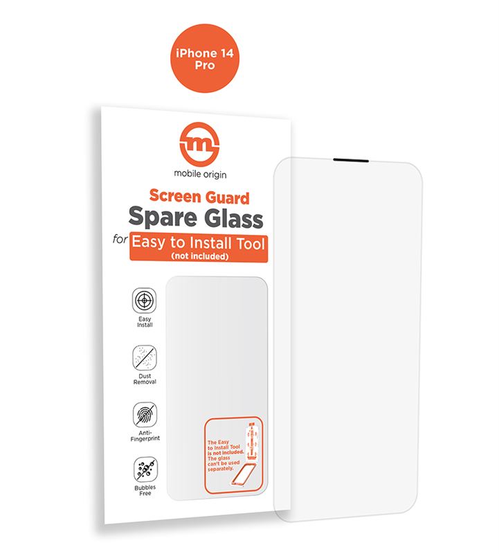 Mobile Origin Orange Screen Guard Spare Tempered Glass - допълнителен стъклен протектор за iPhone 14 Pro, подходящ за Mobile Origin Installation Tray