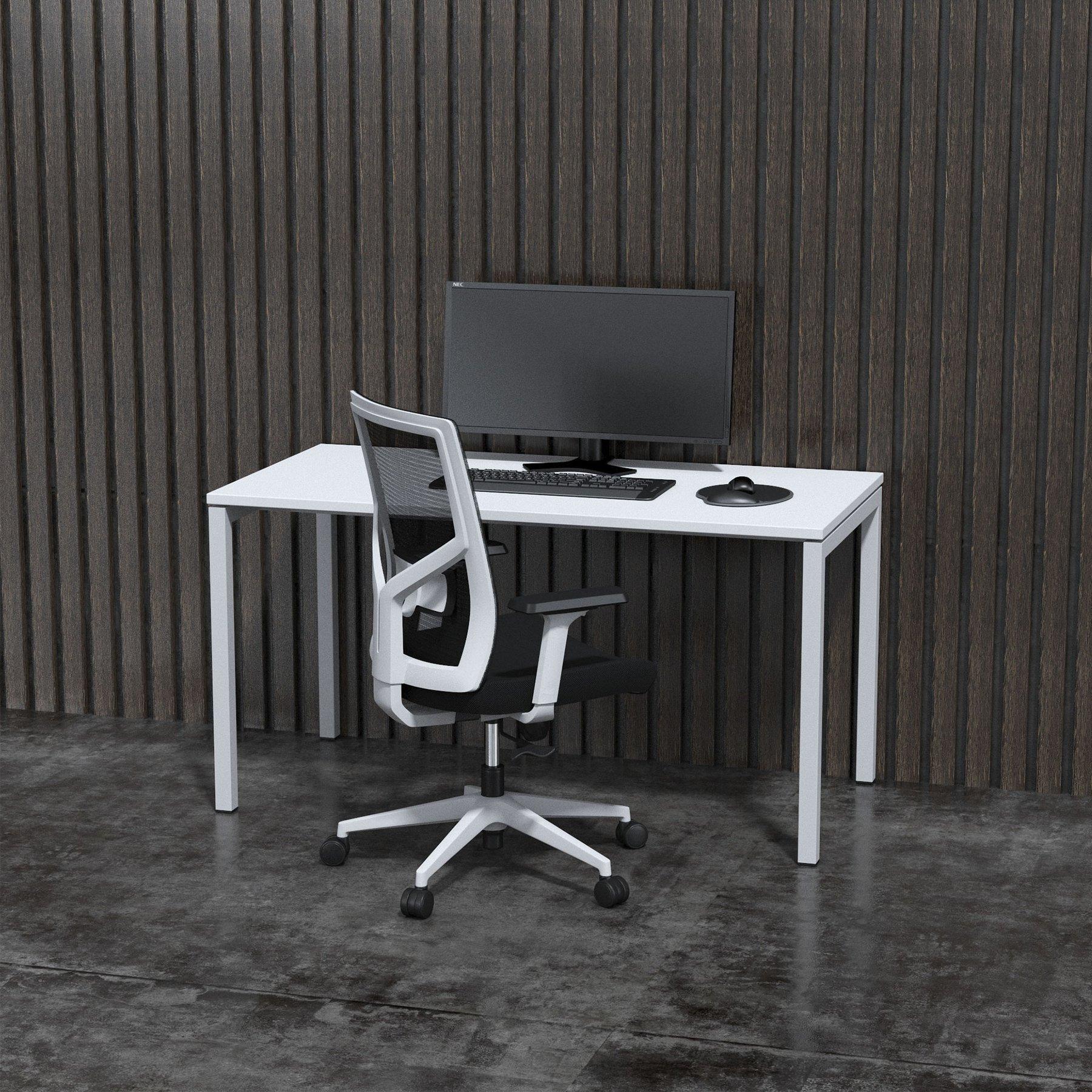 Бюро Narbutas Nova U, 1400 x 700 x 740 mm, бял меламин, бял метал, крак тип U