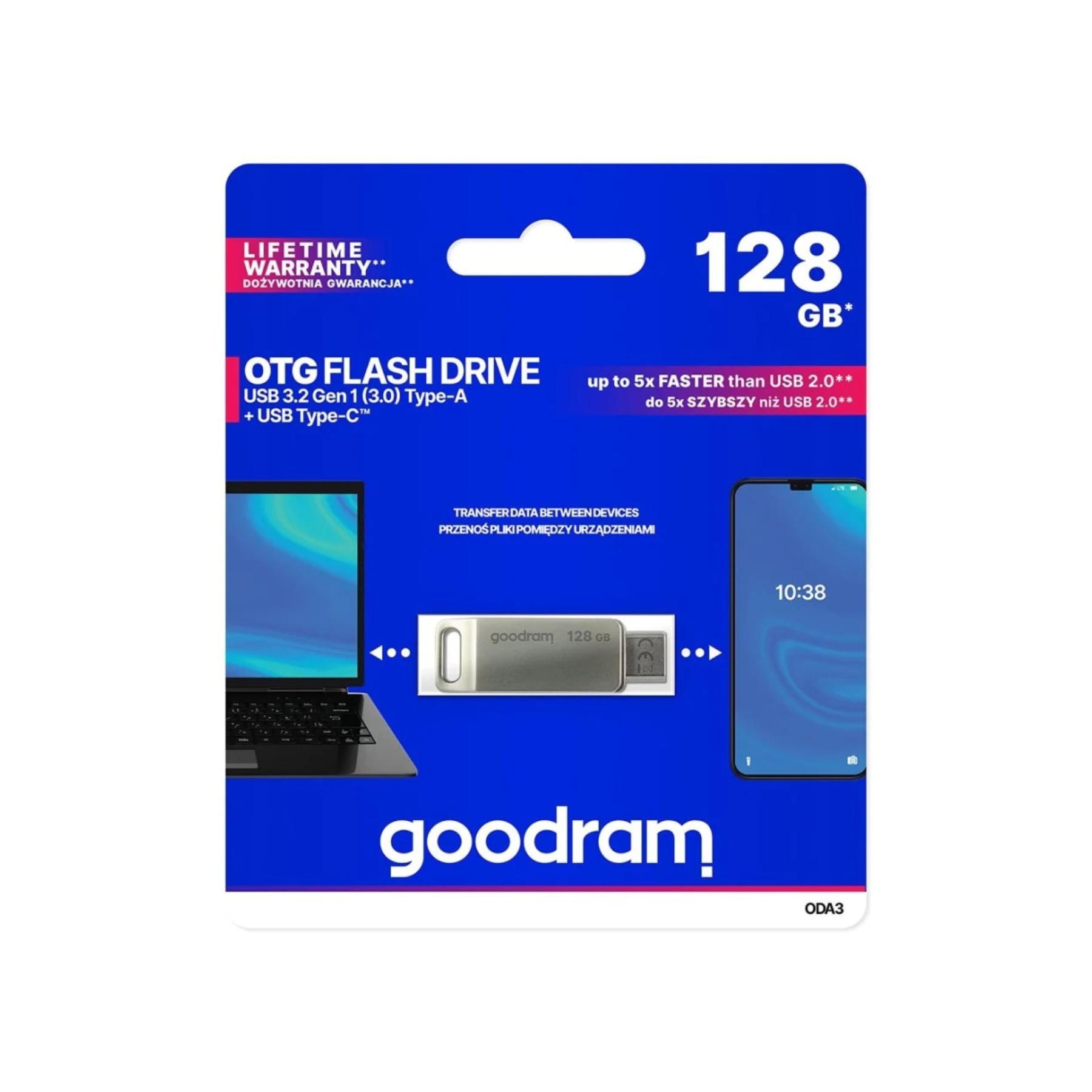 GOODRAM Flash Drive ODA3 128GB, USB 3.2 /сребро/ | JAR Computers GOODRAM Flash Drive ODA3 128GB, USB 3.2 /сребро/