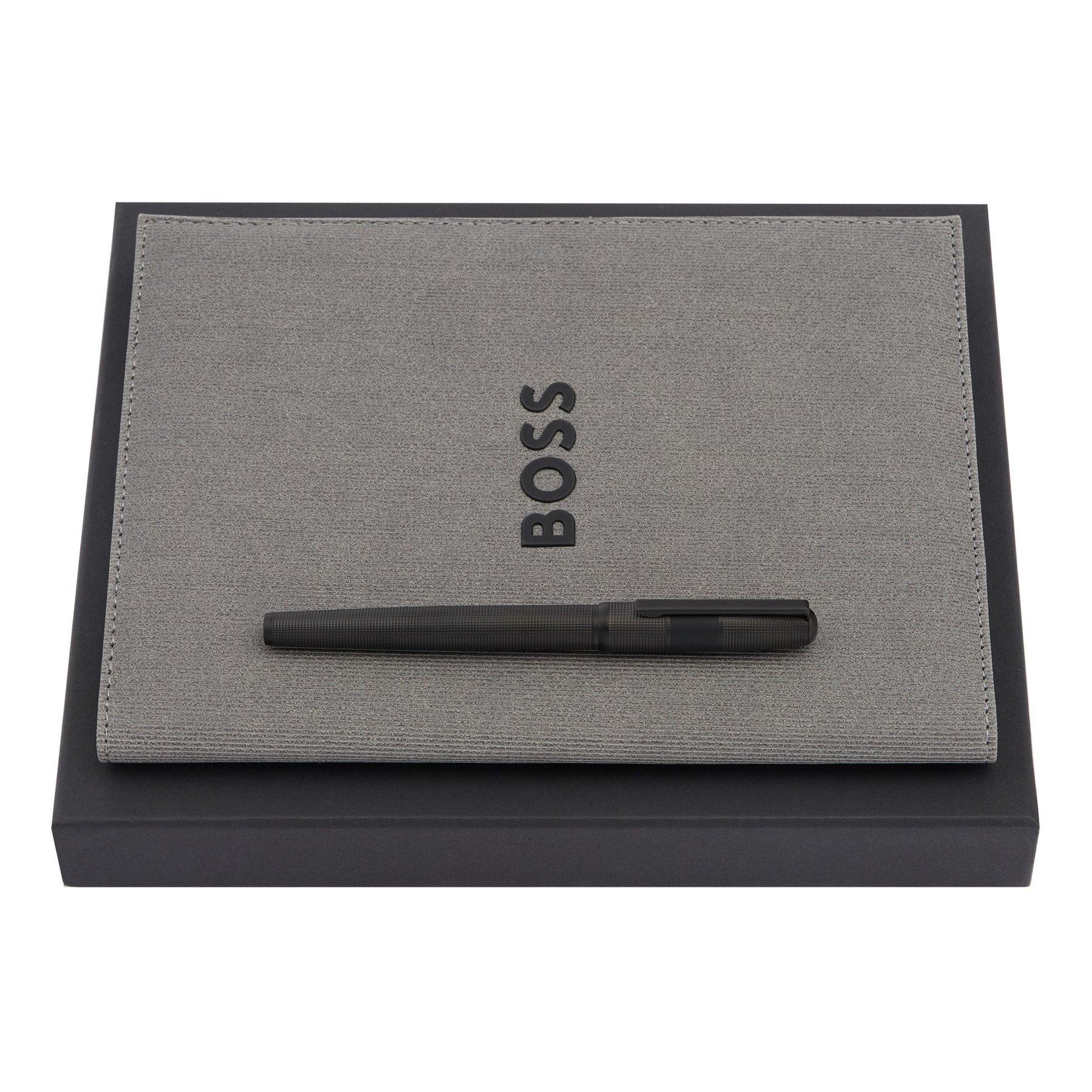 Hugo Boss Комплект папка Formation Line, А5, сива и ролер Grid, черен | JAR Computers Hugo Boss Комплект папка Formation Line, А5, сива и ролер Grid, черен