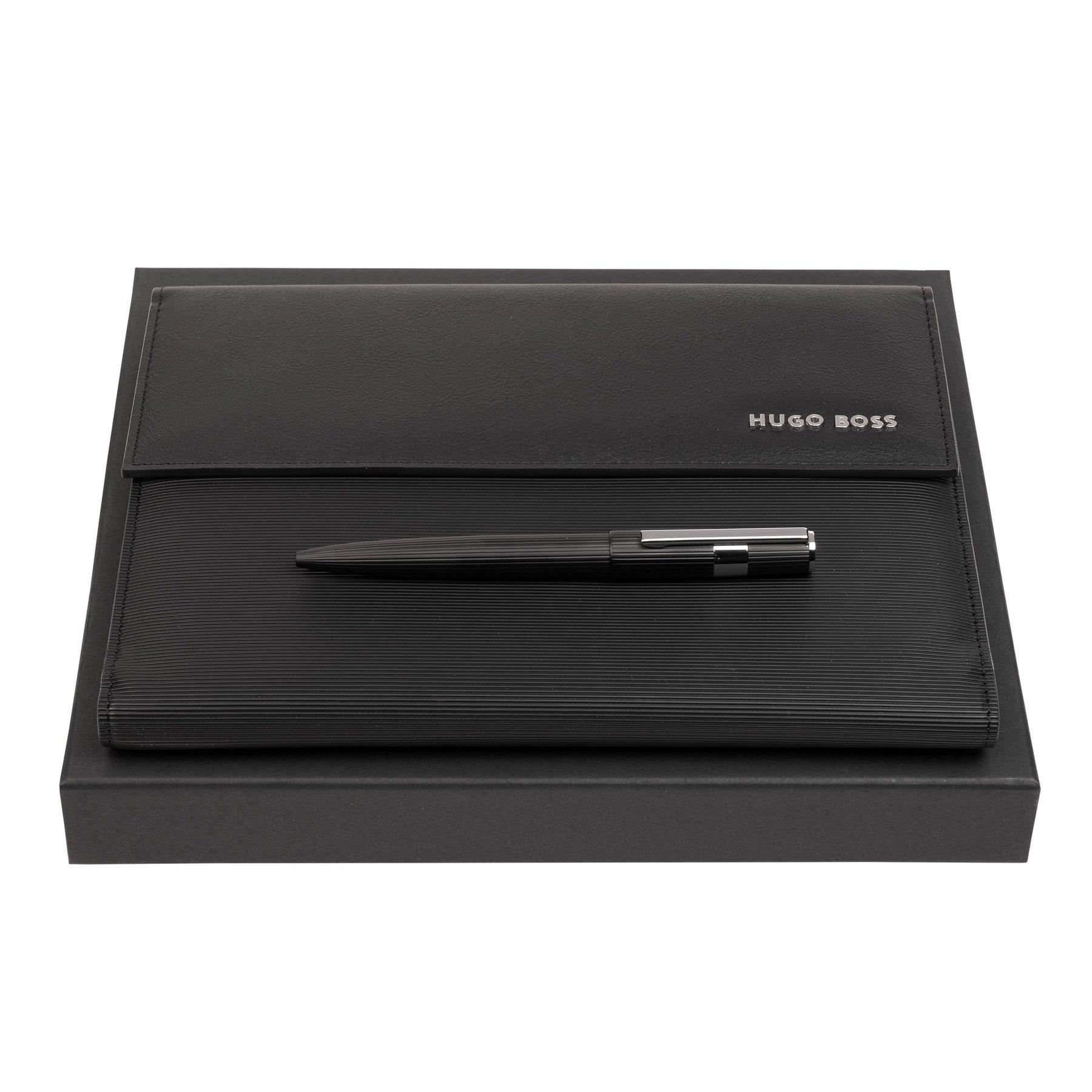Hugo Boss Комплект папка Pinstripe, А5 и химикалка Gear, черни | JAR Computers Hugo Boss Комплект папка Pinstripe, А5 и химикалка Gear, черни