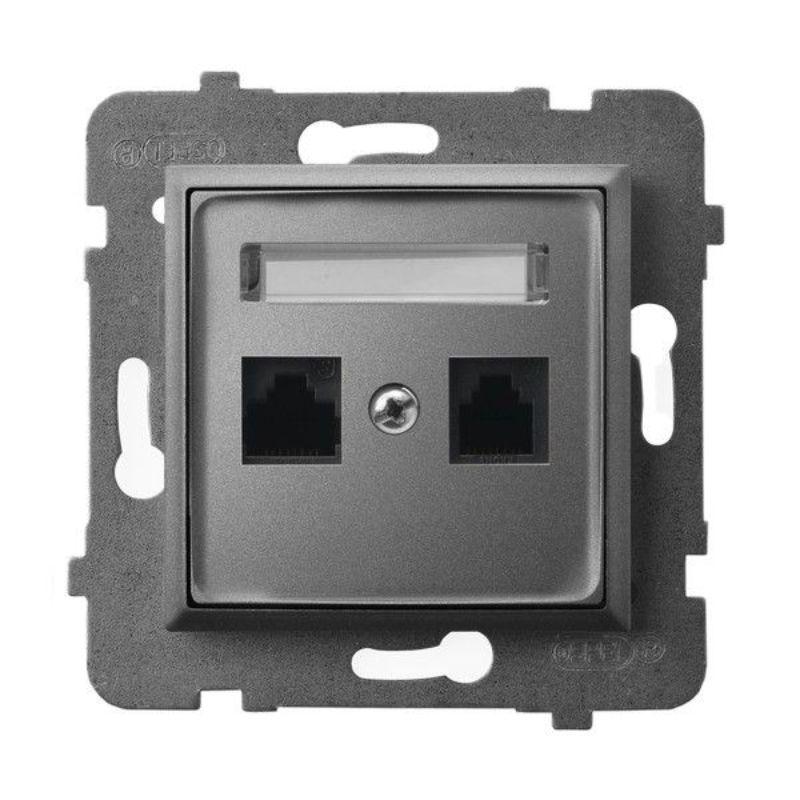 Розетка 2xRJ45 Cat. 5e UTP Сив мат - OSPEL Aria GPK-2U/K/m/70 | JAR Computers Розетка 2xRJ45 Cat. 5e UTP Сив мат - OSPEL Aria GPK-2U/K/m/70