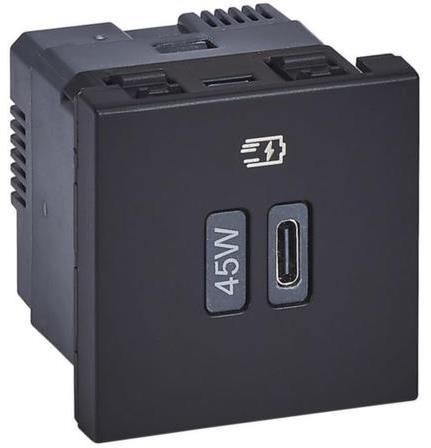 Розетка USB за зареждане тип C Power Delivery 45W 2 мод. цвят Черен Mosaic Legrand | JAR Computers Розетка USB за зареждане тип C Power Delivery 45W 2 мод. цвят Черен Mosaic Legrand