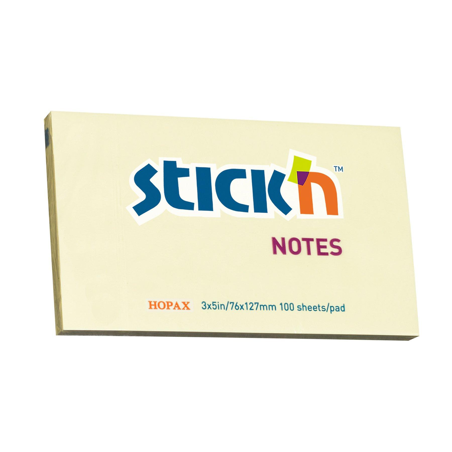 Stick'n Самозалепващи се листчета, 76 x 127 mm, пастелни, жълти, 100 листа