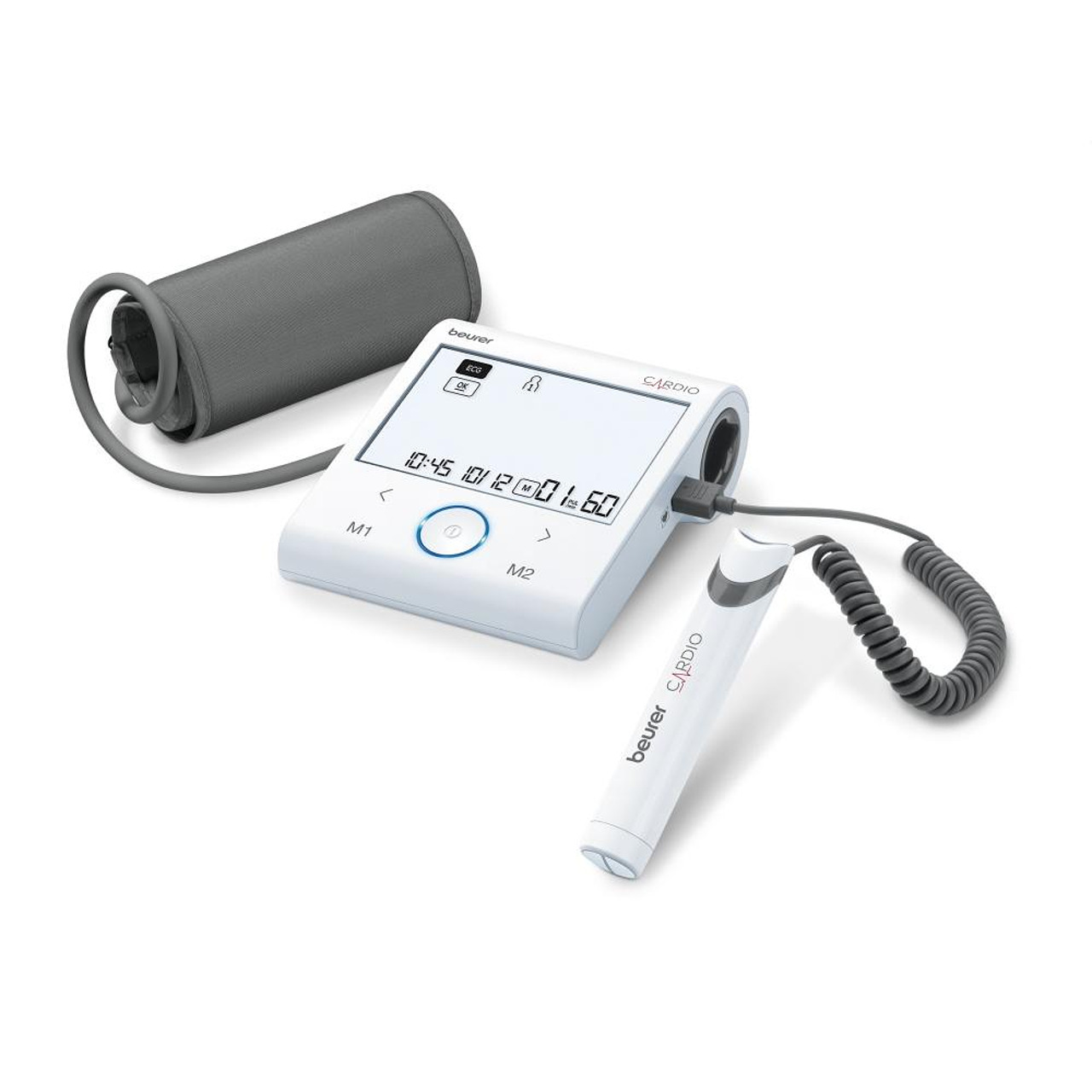 Beurer BM 96 Cardio BT Blood pressure monitor with ECG; AFib + PVC detection; Inflation technology; Bluetooth; white illuminate XL display; 1-channel ECG for recording heart rhythm with | JAR Computers Beurer BM 96 Cardio BT Blood pressure monitor with ECG; AFib + PVC detection; Inflation technology; Bluetooth; white illuminate XL display; 1-channel ECG for recording heart rhythm with