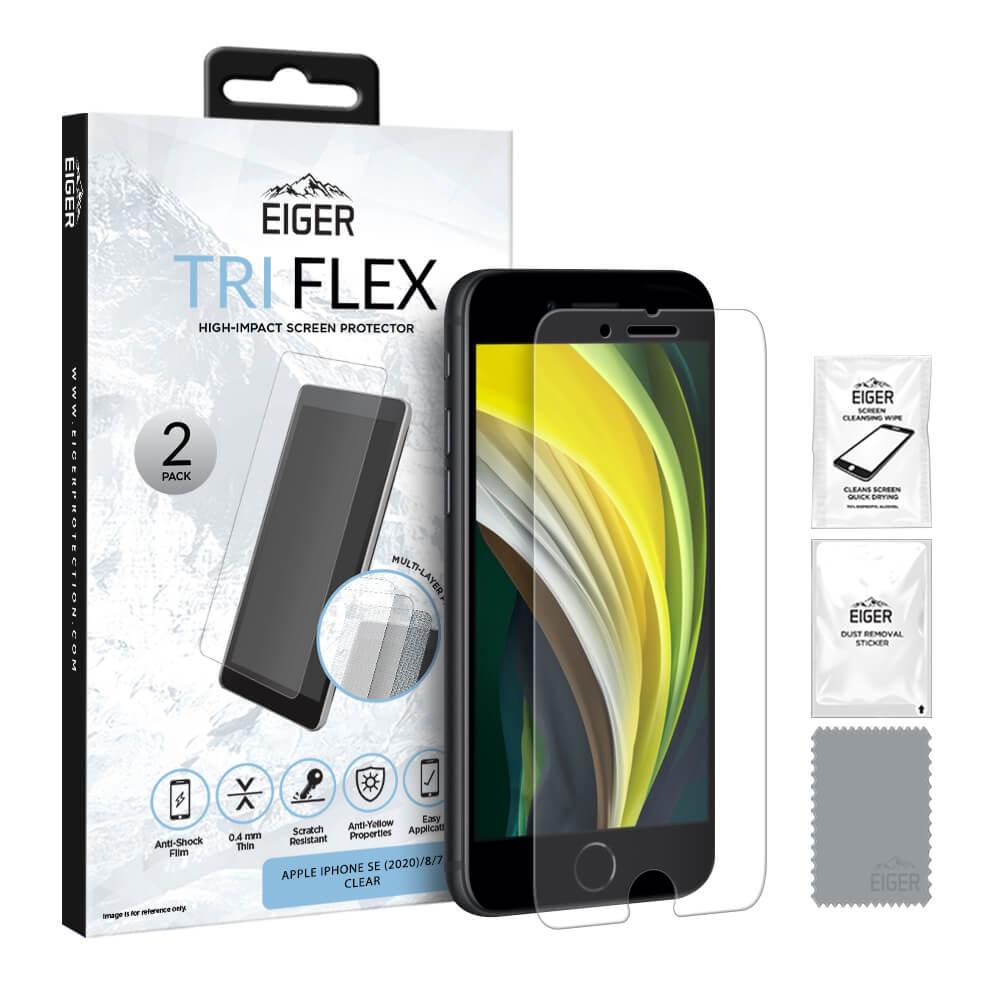 Качествено защитно покритие за дисплея на iPhone SE (2022), iPhone SE (2020), iPhone 8, iPhone 7 - Eiger Tri Flex High Impact Film Screen Protector (два броя) | JAR Computers Качествено защитно покритие за дисплея на iPhone SE (2022), iPhone SE (2020), iPhone 8, iPhone 7 - Eiger Tri Flex High Impact Film Screen Protector (два броя)