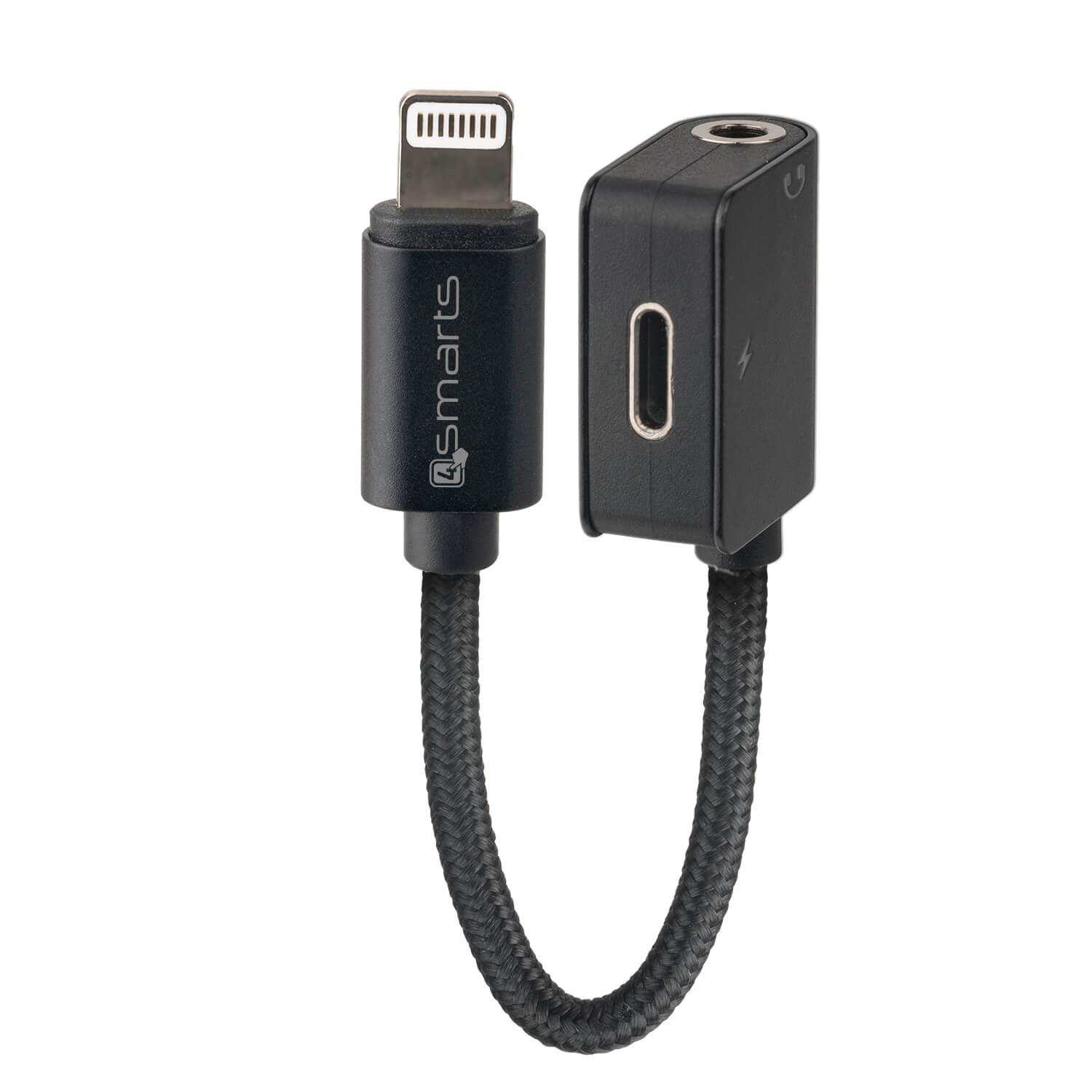 4smarts Lightning to Lightning & 3.5mm Audio Splitter SoundSplit - Lightning адаптер към 3.5 аудио изход и Lightning изход (12см) (черен) | JAR Computers 4smarts Lightning to Lightning & 3.5mm Audio Splitter SoundSplit - Lightning адаптер към 3.5 аудио изход и Lightning изход (12см) (черен)