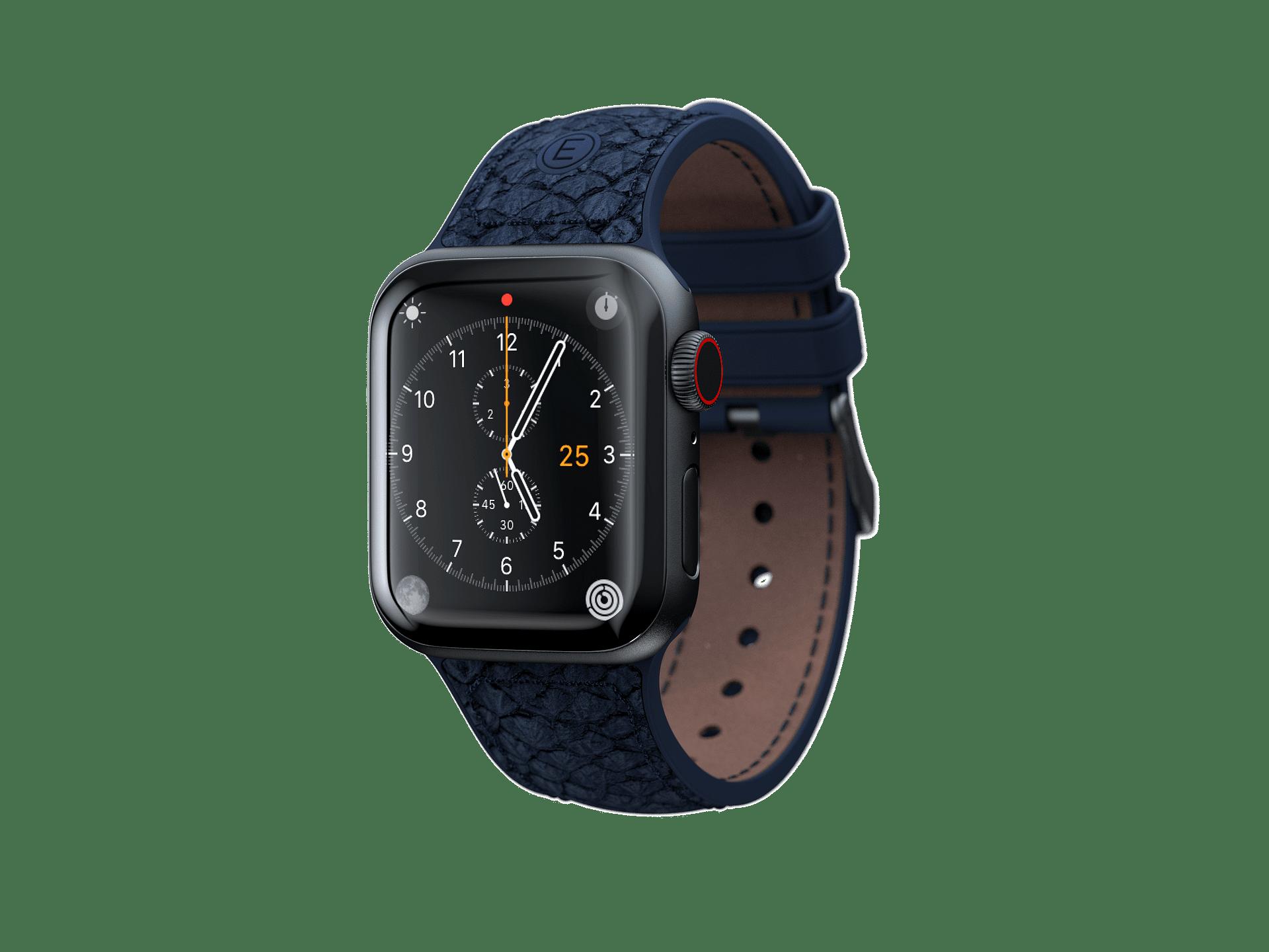 Каишка от кожа на сьомга Njord за Apple Watch 44/45 mm петролена