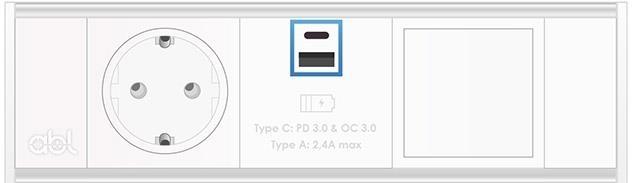 Модул Fusion 3M с 1х Шуко, USB тип A+C и 1х празен модул, цвят Бял/Алуминий, ABL | JAR Computers Модул Fusion 3M с 1х Шуко, USB тип A+C и 1х празен модул, цвят Бял/Алуминий, ABL
