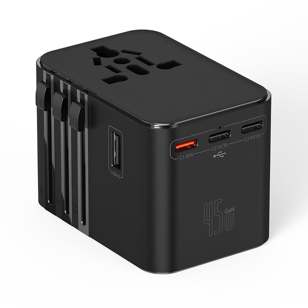 Пътен адаптер и зарядно Xmart JY-313, 2 x USB-A, 3 x USB-C, GaN, 45W PD, Черен | JAR Computers Пътен адаптер и зарядно Xmart JY-313, 2 x USB-A, 3 x USB-C, GaN, 45W PD, Черен