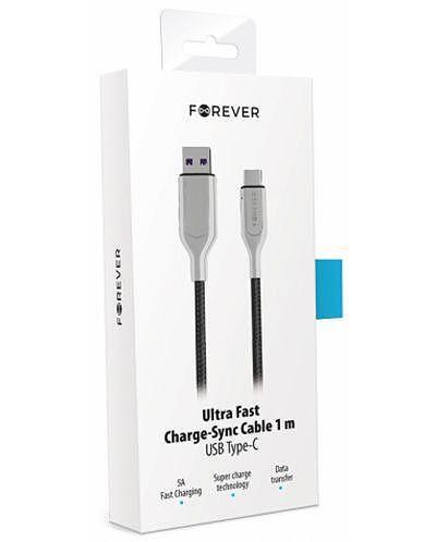Усилен кабел Forever  USB-C 5A 1м. черен | JAR Computers Усилен кабел Forever  USB-C 5A 1м. черен
