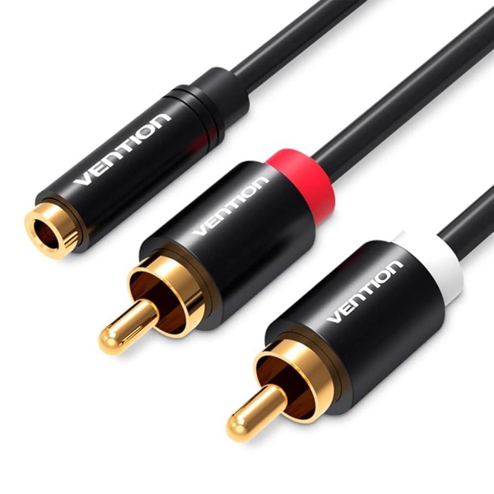 VENTION 3.5mm Female to 2RCA Male Audio Cable 1M Black Metal Type (VAB-R01-B100) (VENVAB-R01-B100) | JAR Computers VENTION 3.5mm Female to 2RCA Male Audio Cable 1M Black Metal Type (VAB-R01-B100) (VENVAB-R01-B100)