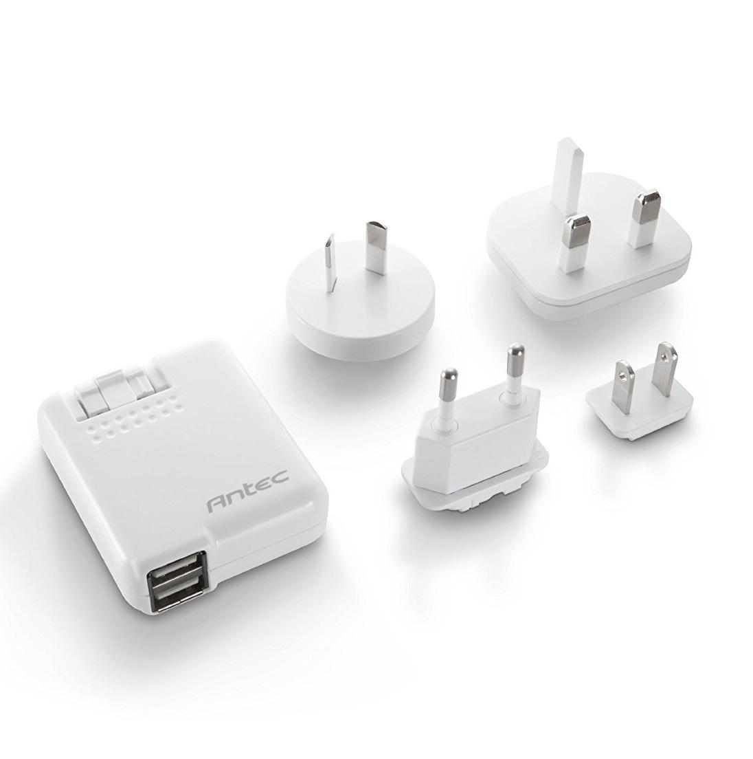 Захранване за ел. мрежа с 2 USB изхода и преходници за цял свят за мобилни устройства - Antec Worldwide Portable 2-Port USB Charger | JAR Computers Захранване за ел. мрежа с 2 USB изхода и преходници за цял свят за мобилни устройства - Antec Worldwide Portable 2-Port USB Charger