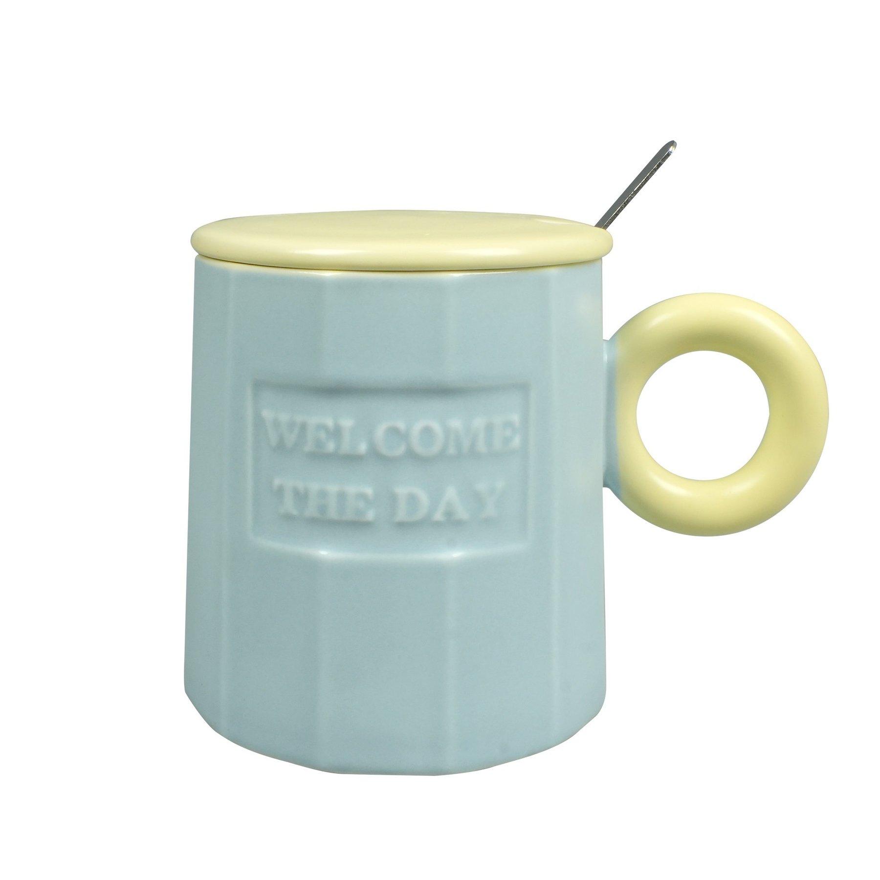 Чаша Takk Moka, Welcome, керамична, с капак и лъжица, светлосиня | JAR Computers Чаша Takk Moka, Welcome, керамична, с капак и лъжица, светлосиня