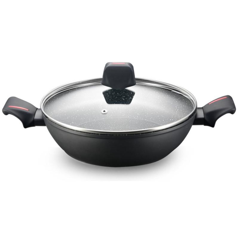 Дълбок тиган Royalty Line RL-FSC24, 24 см, 3 л, Стъклен капак, Мраморно покритие, Индукция, Черен | JAR Computers Дълбок тиган Royalty Line RL-FSC24, 24 см, 3 л, Стъклен капак, Мраморно покритие, Индукция, Черен