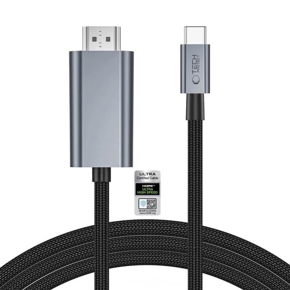 Кабел с поддръжка на 8K за свързване от USB-C към HDMI 2.1 - Tech-Protect Ultraboost Cable 8K 60Hz (iron grey) (200 см) | JAR Computers Кабел с поддръжка на 8K за свързване от USB-C към HDMI 2.1 - Tech-Protect Ultraboost Cable 8K 60Hz (iron grey) (200 см)