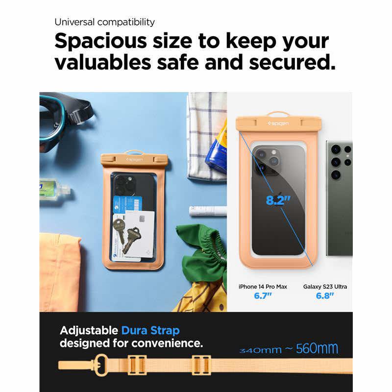 2 броя универсални водоустойчиви калъфи за смартфони до 7 инча - Spigen Aqua Shield A601 Universal Waterproof Case IPX8 2 Pack (оранжев) | JAR Computers 2 броя универсални водоустойчиви калъфи за смартфони до 7 инча - Spigen Aqua Shield A601 Universal Waterproof Case IPX8 2 Pack (оранжев)