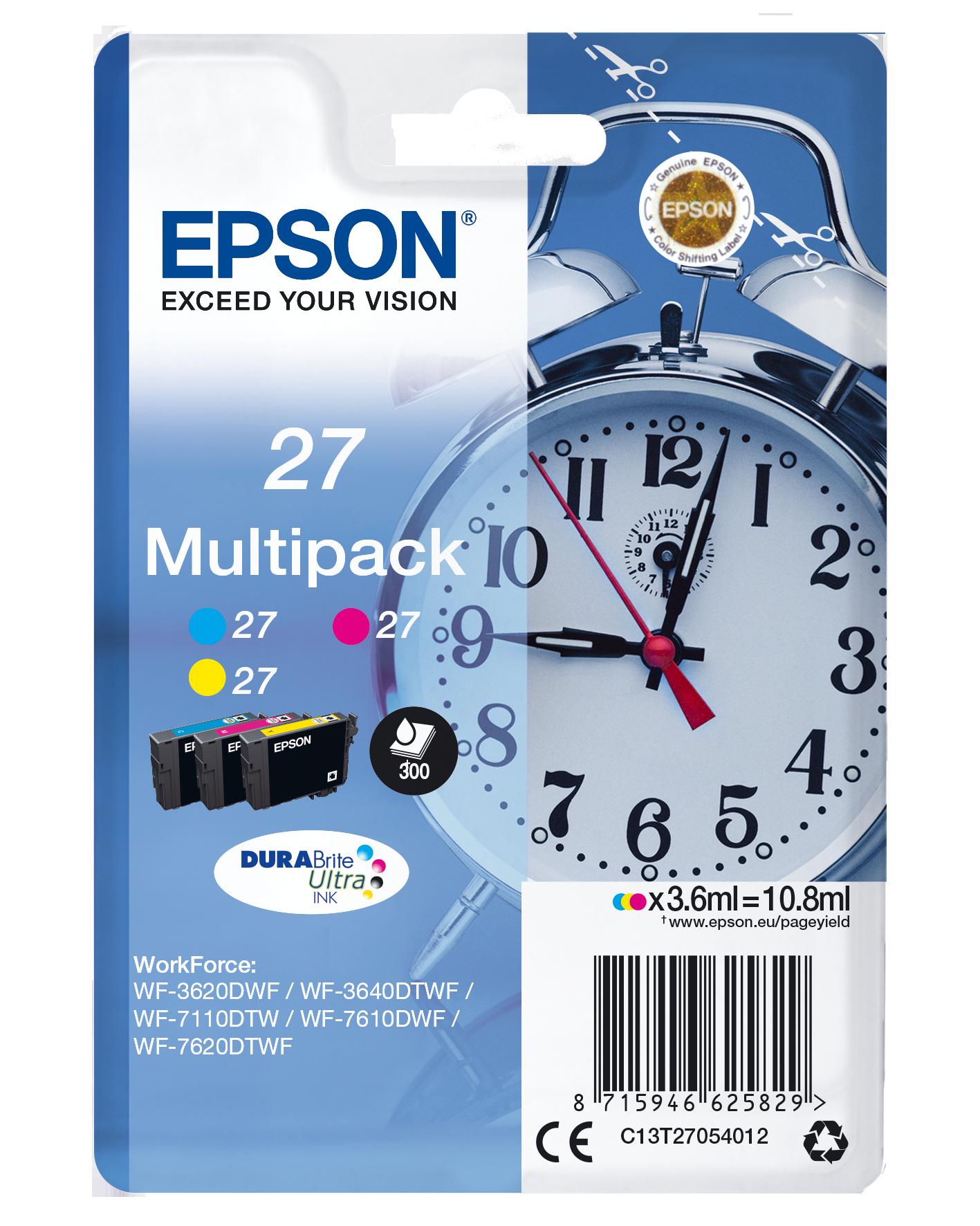 Комплект 3 глави за Epson WorkForce WF-3600/WF-7600/WF-7700 Series - Ink - /27/ / C13T27054012 - C/M/Y - XL - Multipack - PN C13T27054012 | JAR Computers Комплект 3 глави за Epson WorkForce WF-3600/WF-7600/WF-7700 Series - Ink - /27/ / C13T27054012 - C/M/Y - XL - Multipack - PN C13T27054012