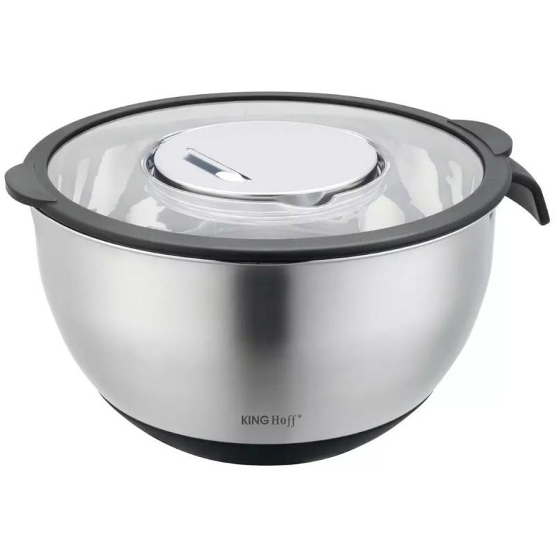 Мултифункционална купа за салата Kinghoff KH 1861, 24 см, 5 л, 3 рендета, Неплъзгаща се, Инокс/черен | JAR Computers Мултифункционална купа за салата Kinghoff KH 1861, 24 см, 5 л, 3 рендета, Неплъзгаща се, Инокс/черен