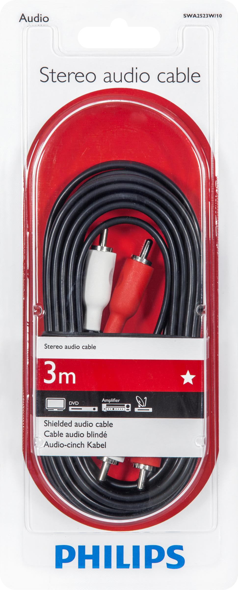 Philips SWA2523W/10 аудио кабел 3 м 2 x RCA Черен | JAR Computers Philips SWA2523W/10 аудио кабел 3 м 2 x RCA Черен