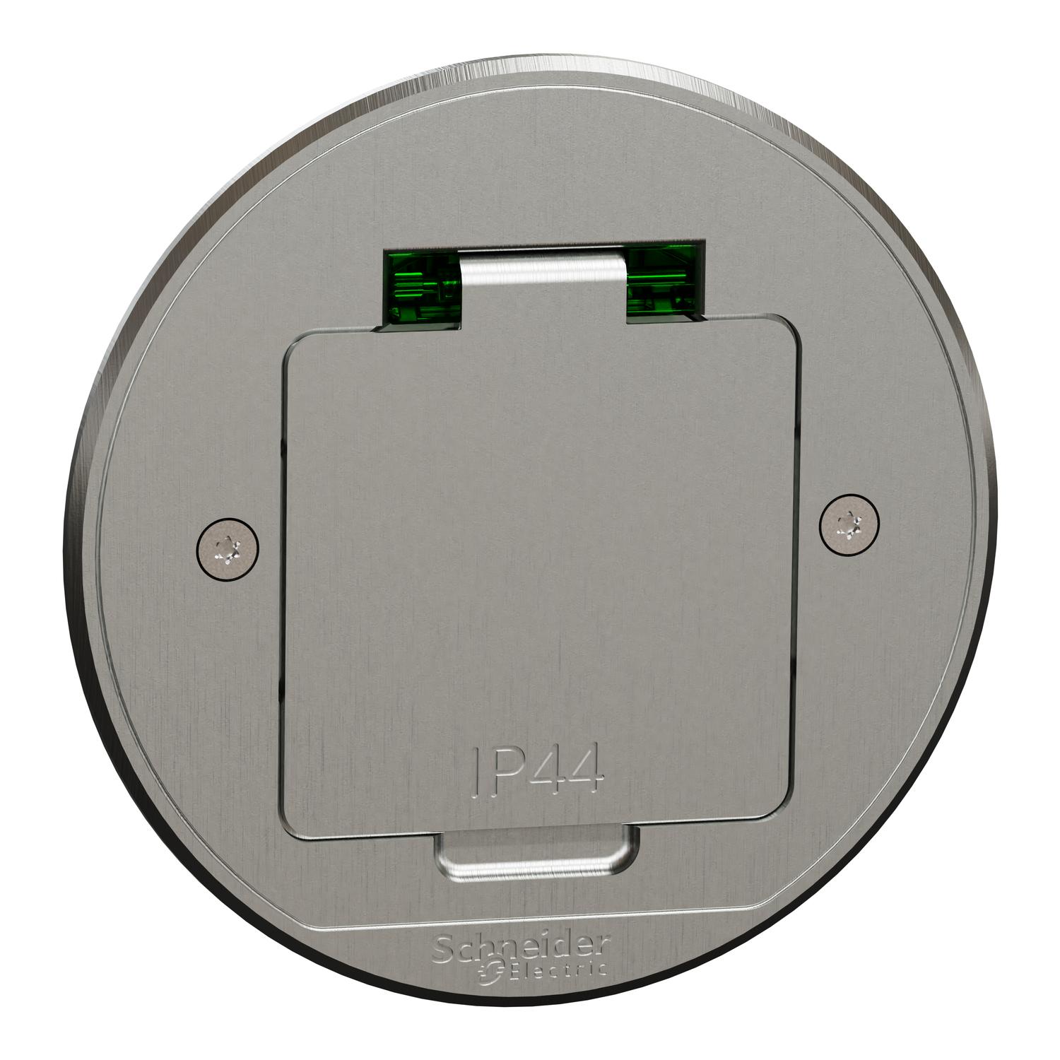 Подов контакт шуко IP44 XS кръгъл метал - Schneider Electric Unica System+ INS52101 | JAR Computers Подов контакт шуко IP44 XS кръгъл метал - Schneider Electric Unica System+ INS52101
