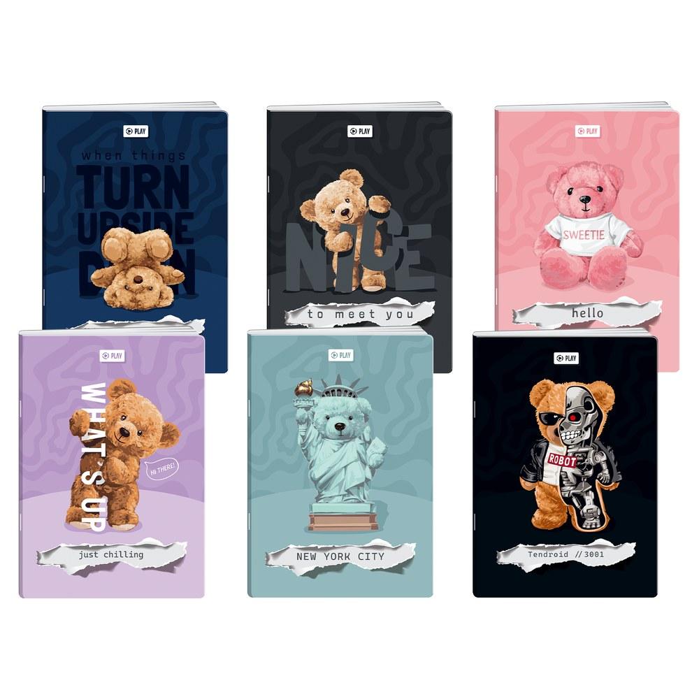 Тетрадка Play Teddy Bears Premium, A4, широки редове, офсетова хартия, мека корица, 40 листа, асорти, 1 брой
