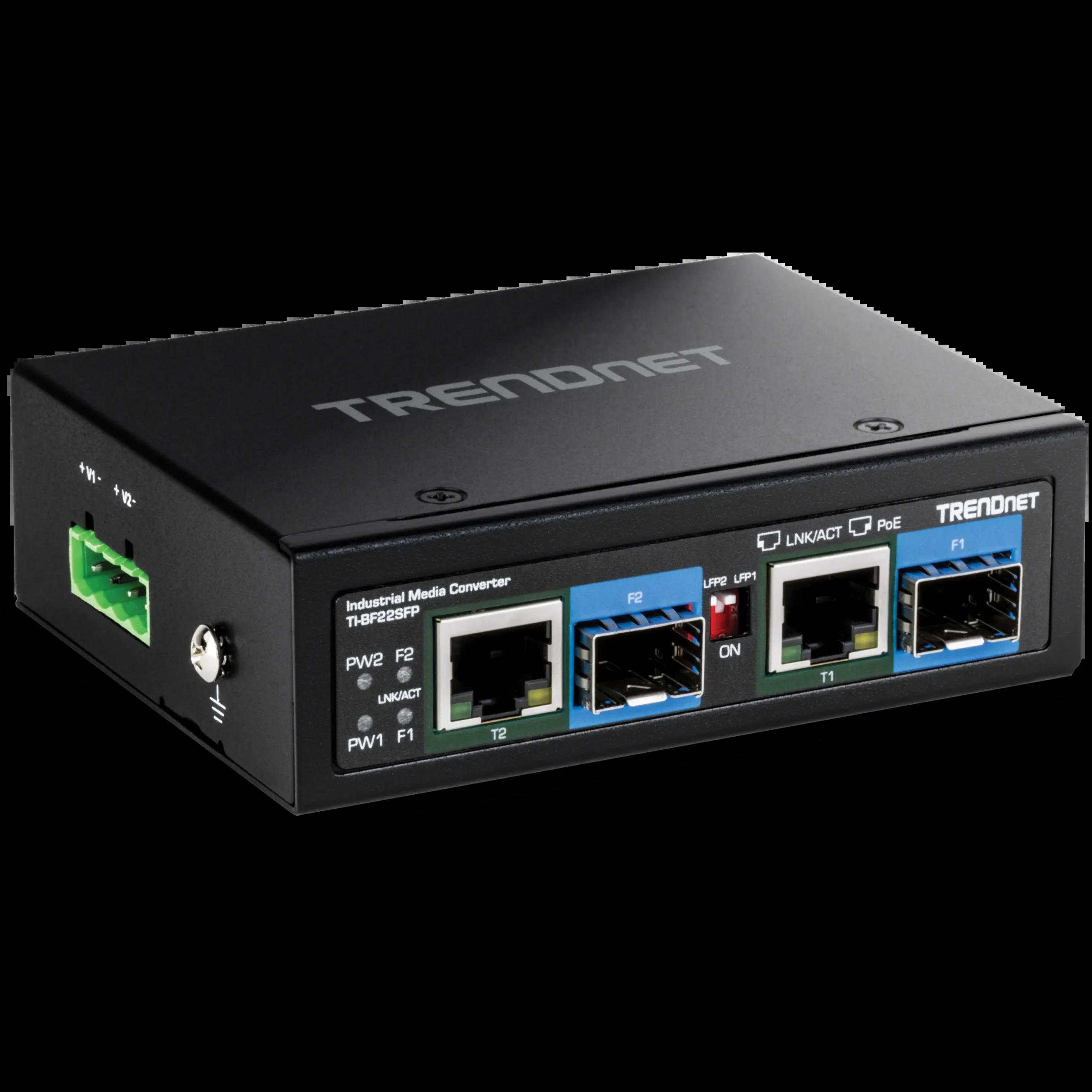 TRENDnet 2-Port Industrial SFP to Gigabit PoE++ Media Converter | JAR Computers TRENDnet 2-Port Industrial SFP to Gigabit PoE++ Media Converter