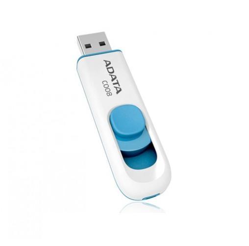 Флаш памет за преносими компютри 8GB - Adata 8GB C008 Capless Sliding USB Flash Drive (бял-син) | JAR Computers Флаш памет за преносими компютри 8GB - Adata 8GB C008 Capless Sliding USB Flash Drive (бял-син)