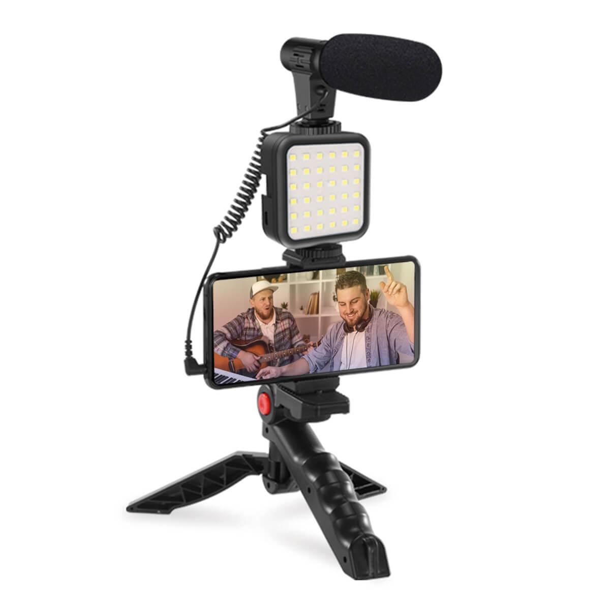 Platinet Vlog 4-in-1 Set PMVG4IN1 - LED лампа с трипод, микрофон и държач за смартфони (черен) | JAR Computers Platinet Vlog 4-in-1 Set PMVG4IN1 - LED лампа с трипод, микрофон и държач за смартфони (черен)