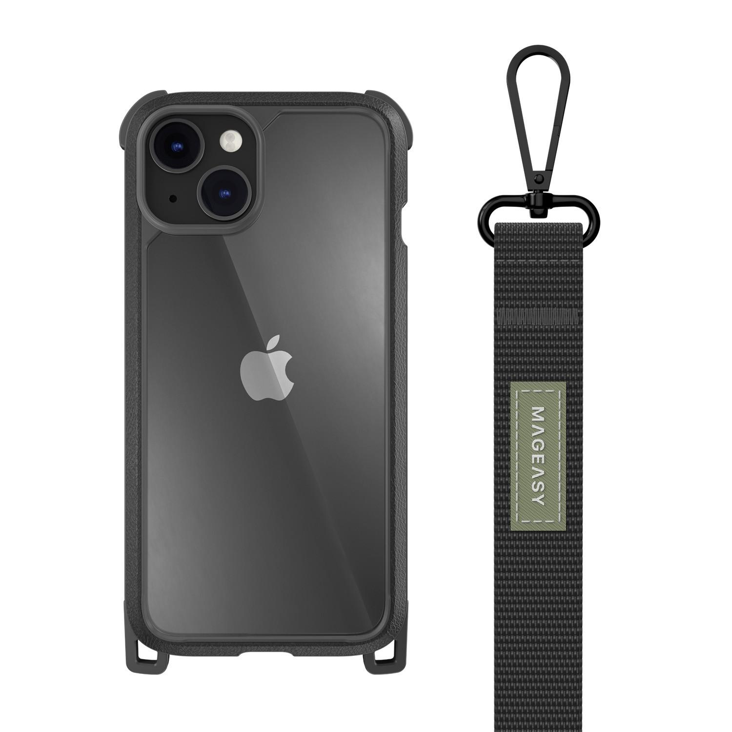 Удароустойчив хибриден кейс с връзка и карабинер за iPhone 14 Pro Max (черен) - Mageasy Odyssey+ Classic Black Case | JAR Computers Удароустойчив хибриден кейс с връзка и карабинер за iPhone 14 Pro Max (черен) - Mageasy Odyssey+ Classic Black Case