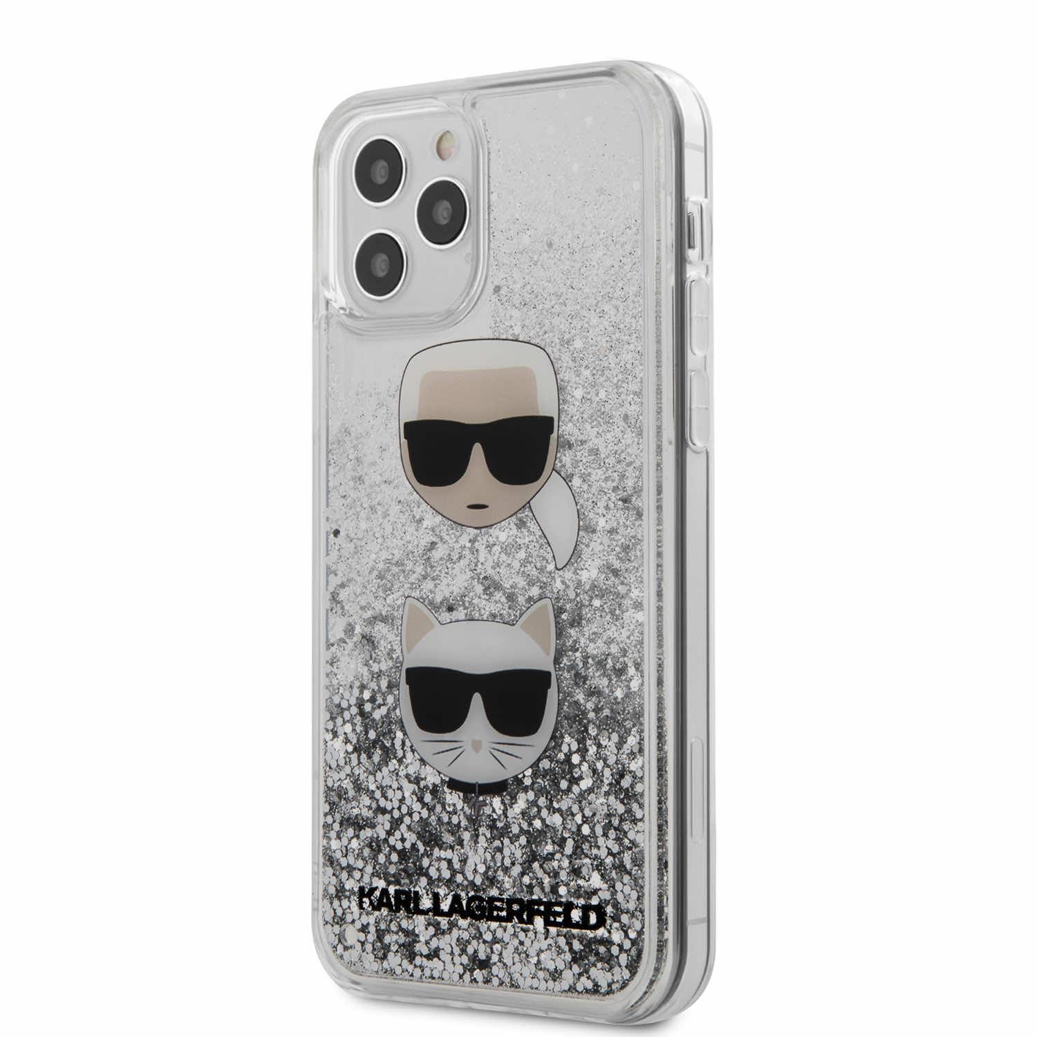 Дизайнерски кейс с висока защита за iPhone 12 Pro Max - Karl Lagerfeld Liquid Glitter Karl & Choupette Heads Case (сребрист) | JAR Computers Дизайнерски кейс с висока защита за iPhone 12 Pro Max - Karl Lagerfeld Liquid Glitter Karl & Choupette Heads Case (сребрист)