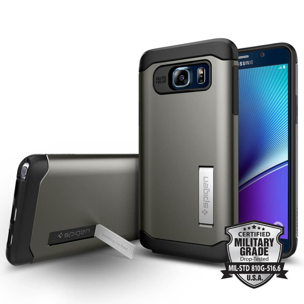 Хибриден кейс с поставка и най-висока степен на защита за Samsung Galaxy Note 5 - Spigen Slim Armor Case (сив) | JAR Computers Хибриден кейс с поставка и най-висока степен на защита за Samsung Galaxy Note 5 - Spigen Slim Armor Case (сив)