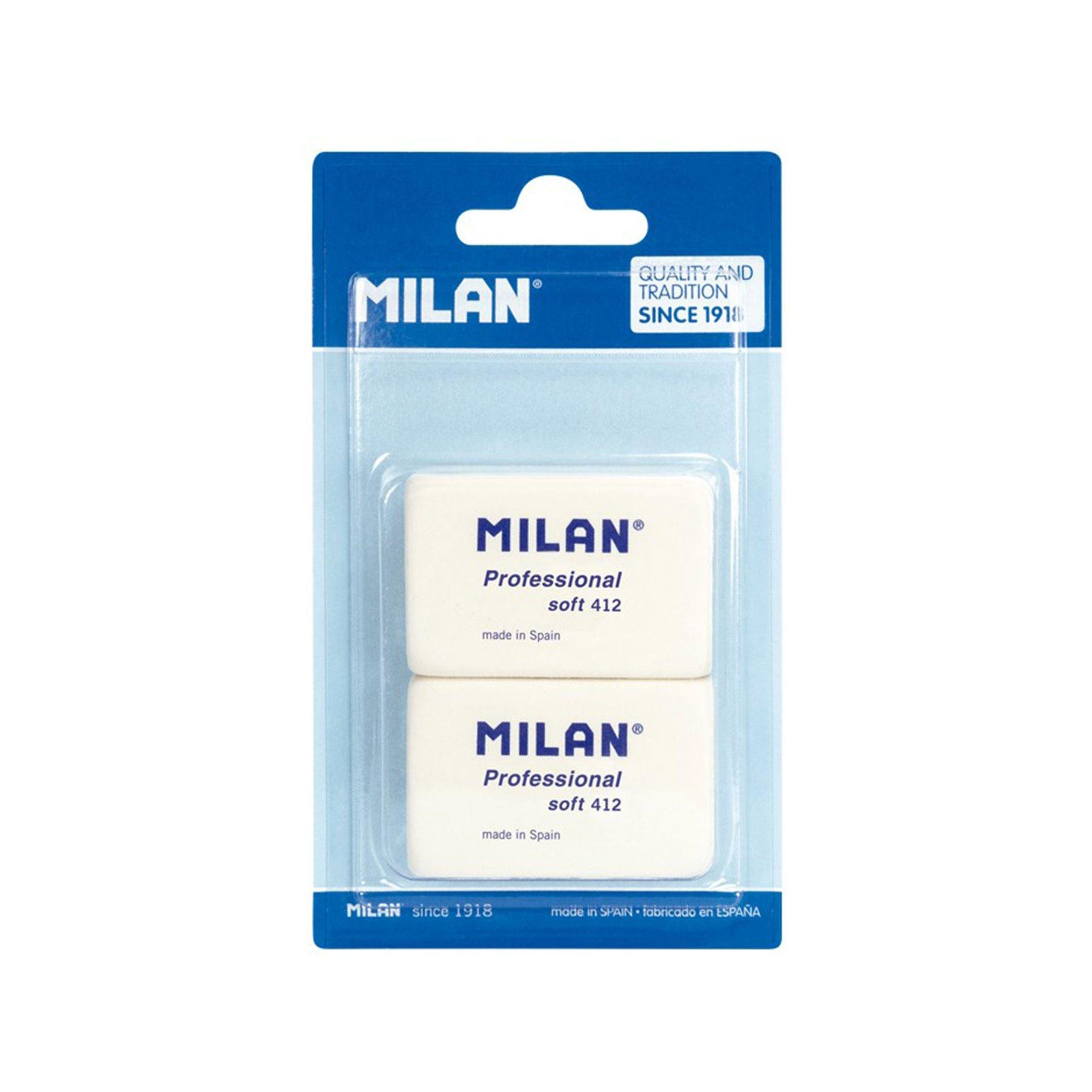 Milan Гума за молив 412, професионална, 2 броя в блистер, опаковка 25 | JAR Computers Milan Гума за молив 412, професионална, 2 броя в блистер, опаковка 25