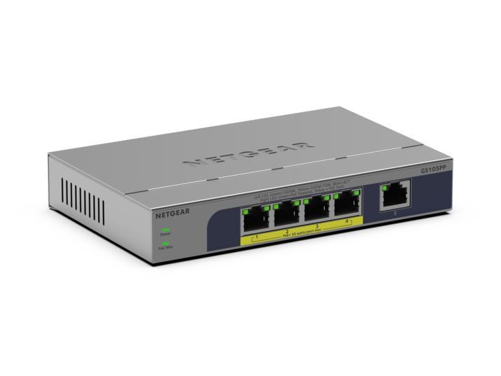 NETGEAR GS105PP Неуправляем Gigabit Ethernet (10/100/1000) Захранване по Ethernet (PoE) Настолен/стенен монтаж Сив | JAR Computers NETGEAR GS105PP Неуправляем Gigabit Ethernet (10/100/1000) Захранване по Ethernet (PoE) Настолен/стенен монтаж Сив
